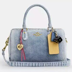 Rowan Satchel Bag In Loved Denim With Charms - Medium Size Rowan - NWT